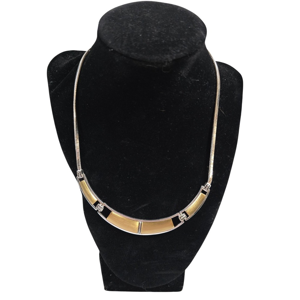 Monet Two Tone Silver‎ Gold Curved Bar Collar Necklace Snake Chain Adjustable